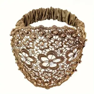 6PCS Vintage Boho Wide Headbands for Women, Beaded Lace Floral Hair Accessories Set