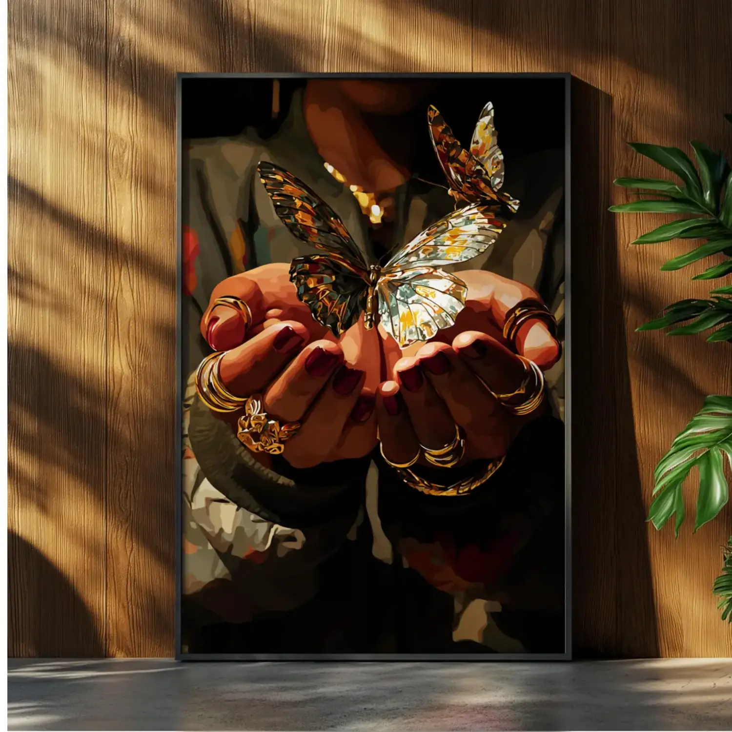 Black Woman Holding a Butterfly Wall Art, Butterfly Poster, Luxury Wall Art Poster, Strong Woman Poster, Abstract Wall Art