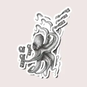 Octopus Beer Sticker, Funny Tentacles Holding Bottles Vinyl Decal for Laptops, Coolers, Water Bottles, Cars, Gifts for Beer Lovers
