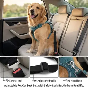 1-Pack Adjustable Pet Car Seat Belt With Safety Lock Buckle Durable Nylon Dog Seat Leash Heavy Duty Vehicle Travel Tether 1-Piece