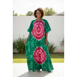 Kaftan Tie-Dye Vert Émeraude & Rose – Élégance Africaine