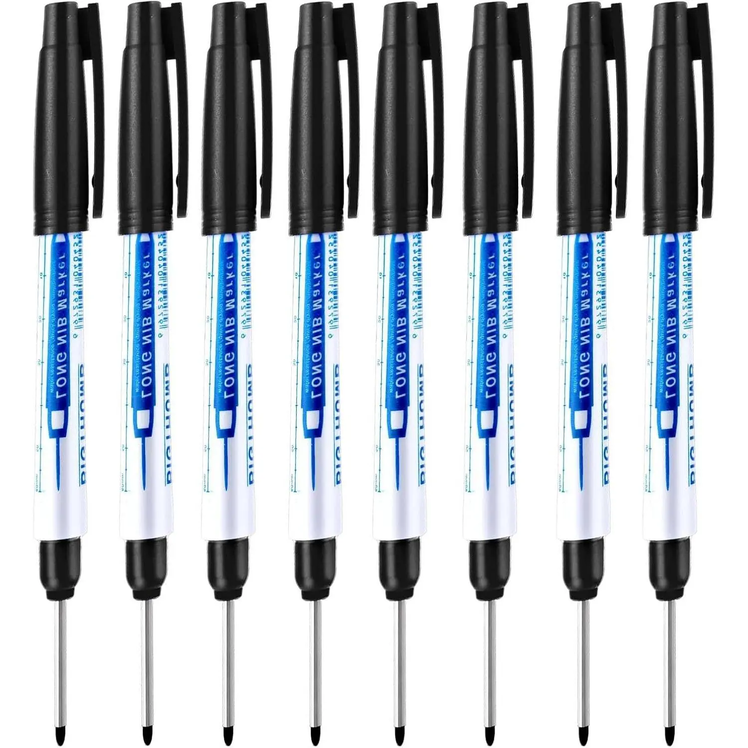 8 count Deep Reach Markers 34mm Deep Hole Marker Pens Construction Markers Permanent Ink Quick-Dry Long Nib Marker Mark Drill  Long Nose Metal Marking Pen for Carpenters Construction (Black)