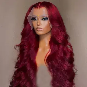 30 32 Inch Burgundy 13x6 Lace Frontal Human Hair Wig Body Wave 13x4 Lace Front 99J Colored Human Hair Wigs For Women With Baby Hair