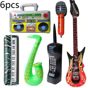 6-Piece Inflatable Rock Star Party Set, Hanging Box Phone Guitar Props, 80s & 90s Party Decorations, Retro Party Supplies