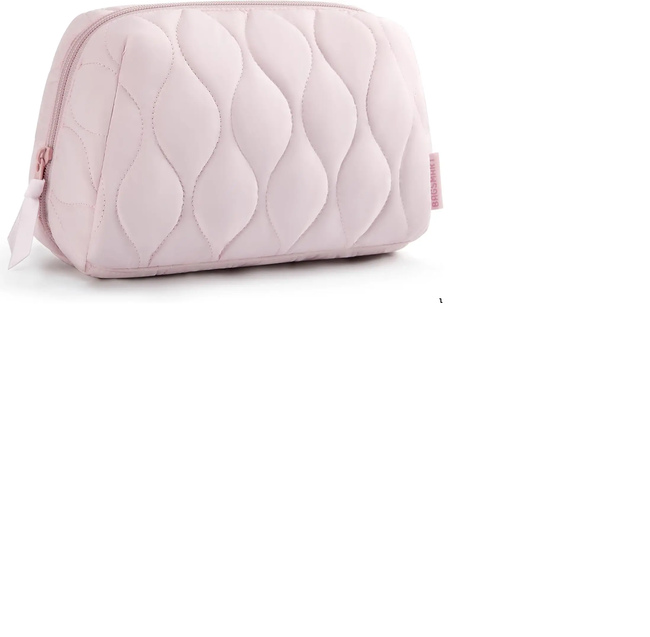 BAGSMART Women's Puffy Padded Makeup Bag - Wide-Open Travel Cosmetic Organizer Case, Travel Essentials for Toiletries & Brushes, Pink