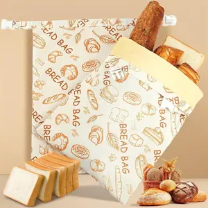 Reusable Beeswax Bread Bags (2 Pack), Beeswax Bags for Sourdough/Homemade Bread, Natural Cotton Bees Wax Bag, Fresh & Refrigerable, Upgraded Food Storage Bag, Large Capacity Portable & Eco-Friendly