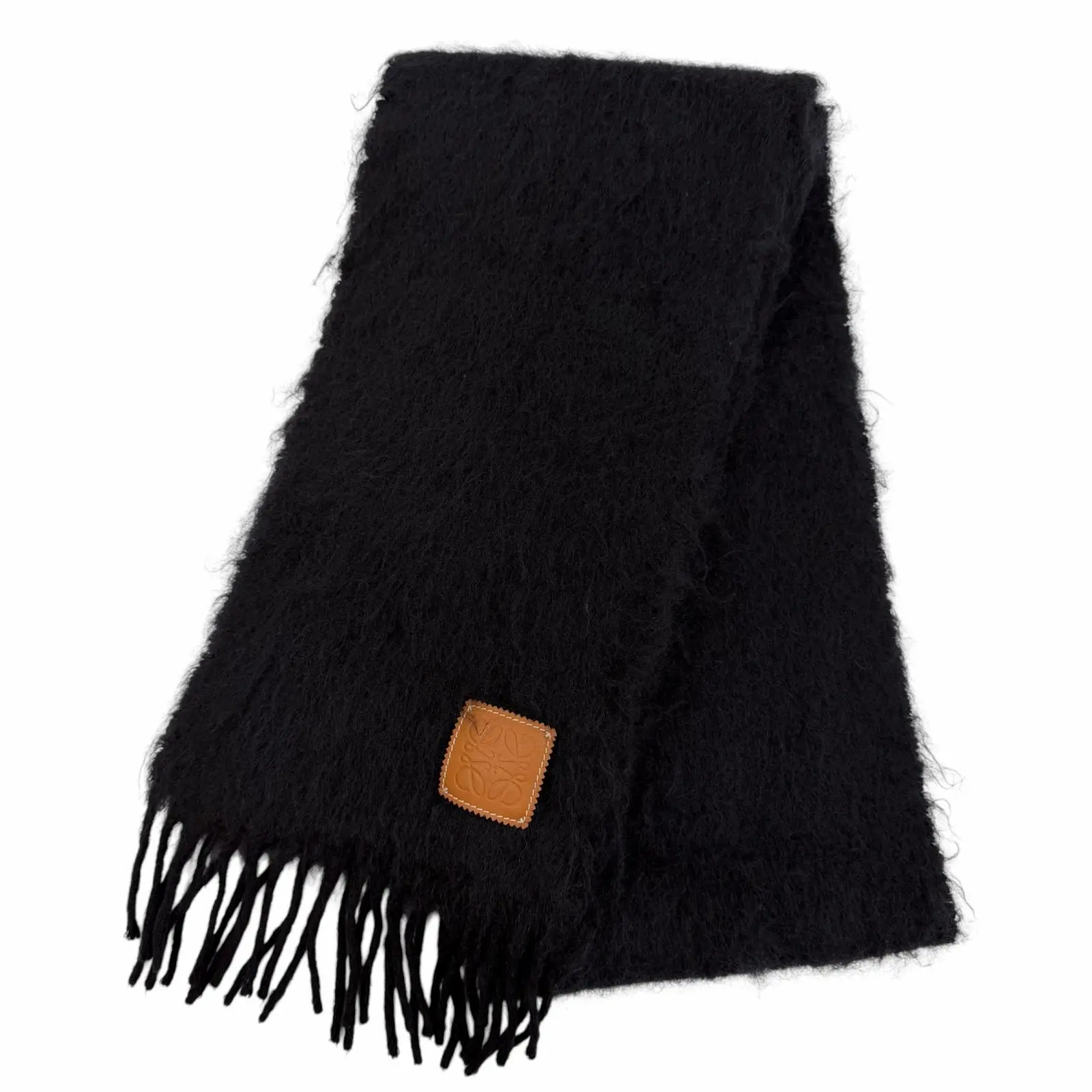 Pre-owned Loewe Wool Small Leather Goods Anagram leather patch mohair scarf