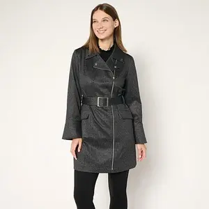 Colleen Lopez Faux Denim Double Breasted Belted Jacket