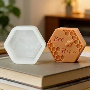 1PC Flying Bee Honeycomb Soap Silicone Mold Cute Honeybee Beehive Shape Candle Mold DIY Handmade Embossed Bee Happy on Beehive Resin Plaster Making Crafts Supplies Bath Bomb Making