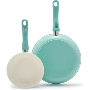 Soft Grip 7" and 10" Frying Pan Set, Healthy Ceramic Nonstick, Non Toxic PFAS & PFOA-Free, Dishwasher Safe, Egg Omelet Skillet, Cookware for Easy Cooking, Kitchen Essentials, Turquoise