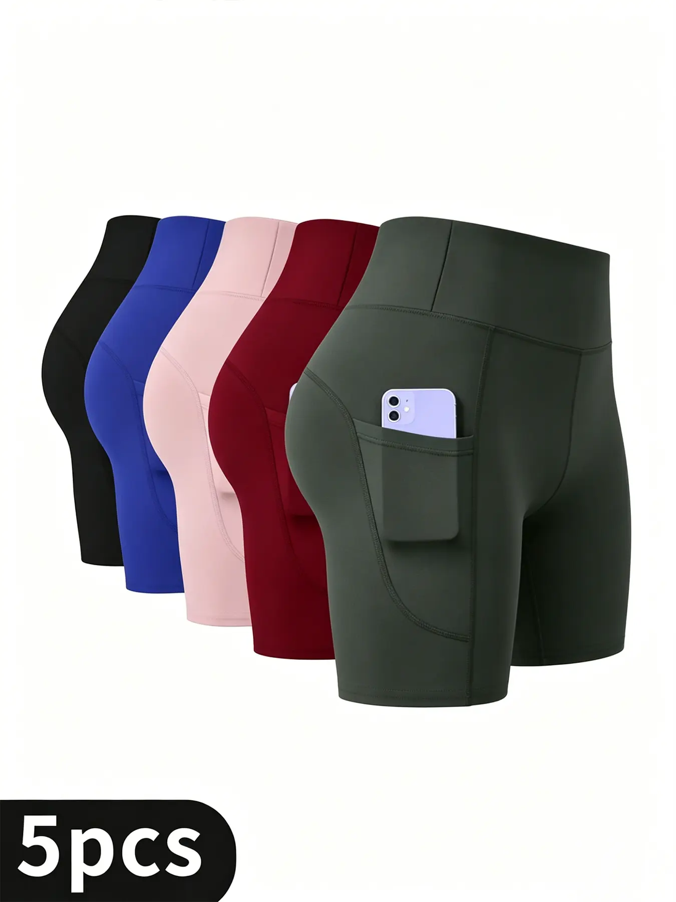 5PCS High Waist Biker Shorts for Women with Pockets Soft Breathable Yoga Shorts Stretchable Gym Wear Running Workout & Daily Casual Outfit Tummy Control Design womens clothing skinny fitness sport