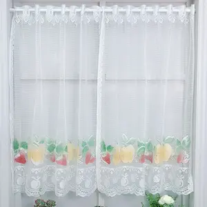 Nordic White Lace Kitchen Partition Curtain Printed Coffee Curtain Door Curtain Bay Window Short Curtain Cabinet Decoration