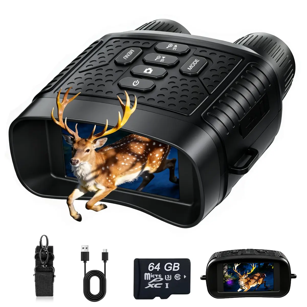 Tactical Night Vision Goggles for Adults, Portable Binoculars with 3" Wide Display and 6x Digital Zoom, Includes Rechargeable Batteries & 64GB Card for Hunting & Camping, 64Gb Tf Card, Long-Distance Night Vision Binoculars & Goggles, Wide Field View Night