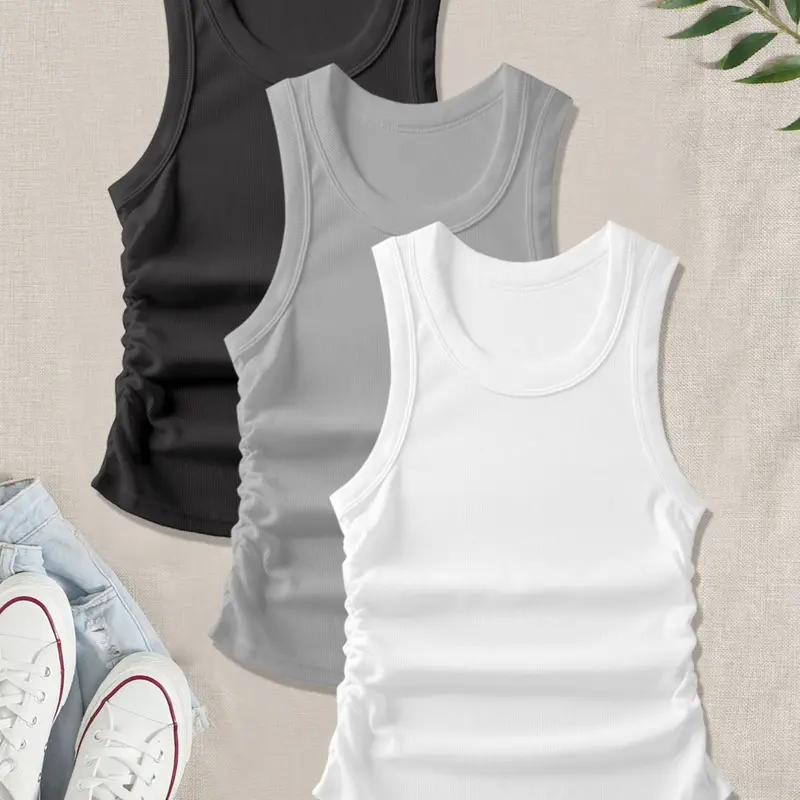 Women's Casual Thin Breathable Sleeveless Vest Set, Fitted Tank, Comfortable Elastic Side Straps, Fitted All Season Underwear, Pack of 3