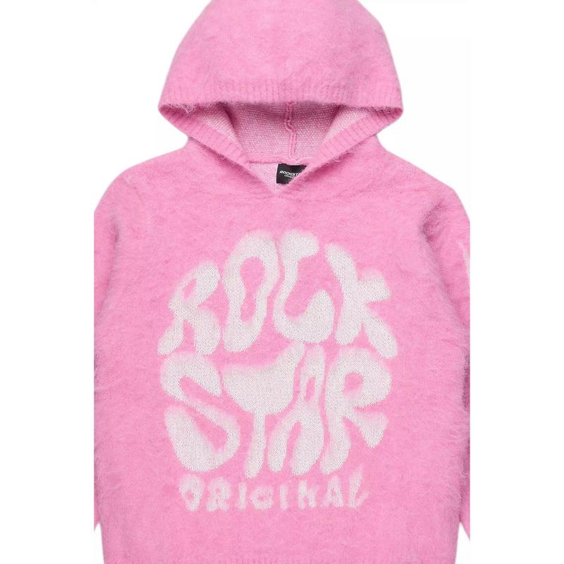Akeya Pink Graphic Knit Hoodie