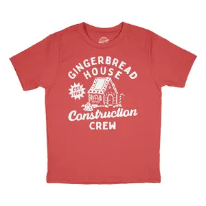 Toddler Funny T Shirts Gingerbread House Construction Crew Sarcastic Christmas Graphic Novelty Tee For Young Kids Funny Toddler Shirts Christmas Apparel for Toddler Childrens Graphic Tees Red -