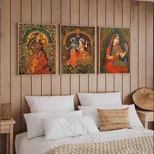 Indian Art Painting, 3 Counts/set Modern Canvas Wall Art without Frame, Wall Decor for Home Living Room Bedroom Office School