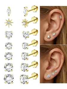 Hypoallergenic Flat Back Earrings, Stainless Steel Zirconia Studs, Tragus Helix Conch Piercing, Shiny & Convenient for Earrings