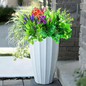 14 Bundles Outdoor Faux Greenery UV Resistant,Realistic Artificial Plants Flowers Lavender Leaves, Fake Plastic Bouquets Stems Bushes for Front Porch Garden Window Box Indoor Spring Decor