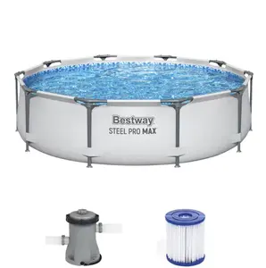 Bestway Steel Pro MAX 10 Feetx30 Inches Round Above Ground Outdoor Swimming Pool with Pump