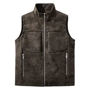 Men's Streetwear Solid Color Zipper Front PU Leather Casual Vest Spring & Autumn Sleeveless Jacket for Everyday Wear