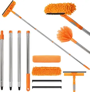 67" 3-in-1 Rotatable Window Squeegee with Extension Poles, Professional Window Cleaning Tool Kit for Indoor Outdoor High Windows and Car Glass