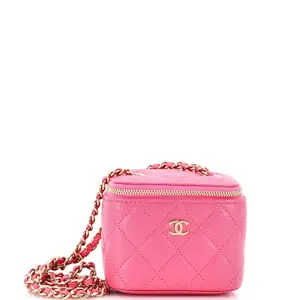 Pre-owned CHANEL Leather Toiletry Bags Classic Vanity Case with Chain Quilted Caviar Mini by Rebag