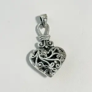 Sterling Silver 925 Flower Heart Pendant Charm