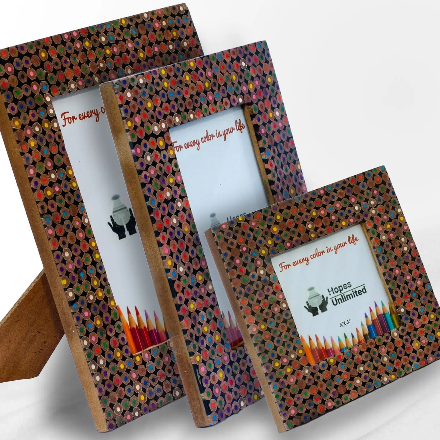 Colored Pencil Crosscut Frame - Handmade Craft Decorative Wall & Tabletop Frame, Funky Unique Accessory, Multi-Size Unique Home Decor Photo Holder, Funky Unique Accessories