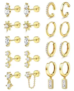 MILACOLATO 20G Hypoallergenic Flat Back Earrings for Women 316L Surgical Steel Flatback Stud Earrings Trendy Small Huggie Hoops Ear Cuffs Cartilage Earring Stacks Earring Sets for Multiple Piercing