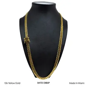 INTI DRIP 10k Solid Yellow Gold Miami Cuban Chain 24" 82g 7.5mm Secure Clasp High-Polish Finish Versatile Everyday & Formal Wear Made in Miami