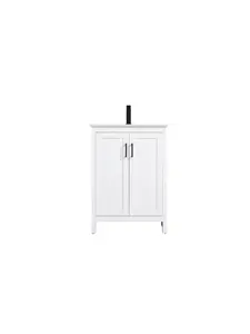 212 MAIN 24 in. Single Transitional Free-Standing Finnley Bathroom Vanity - White, Shaker Doors, Tapered Legs, Rubberwood Construction, Soft-Close Hardware, 24x19x34"