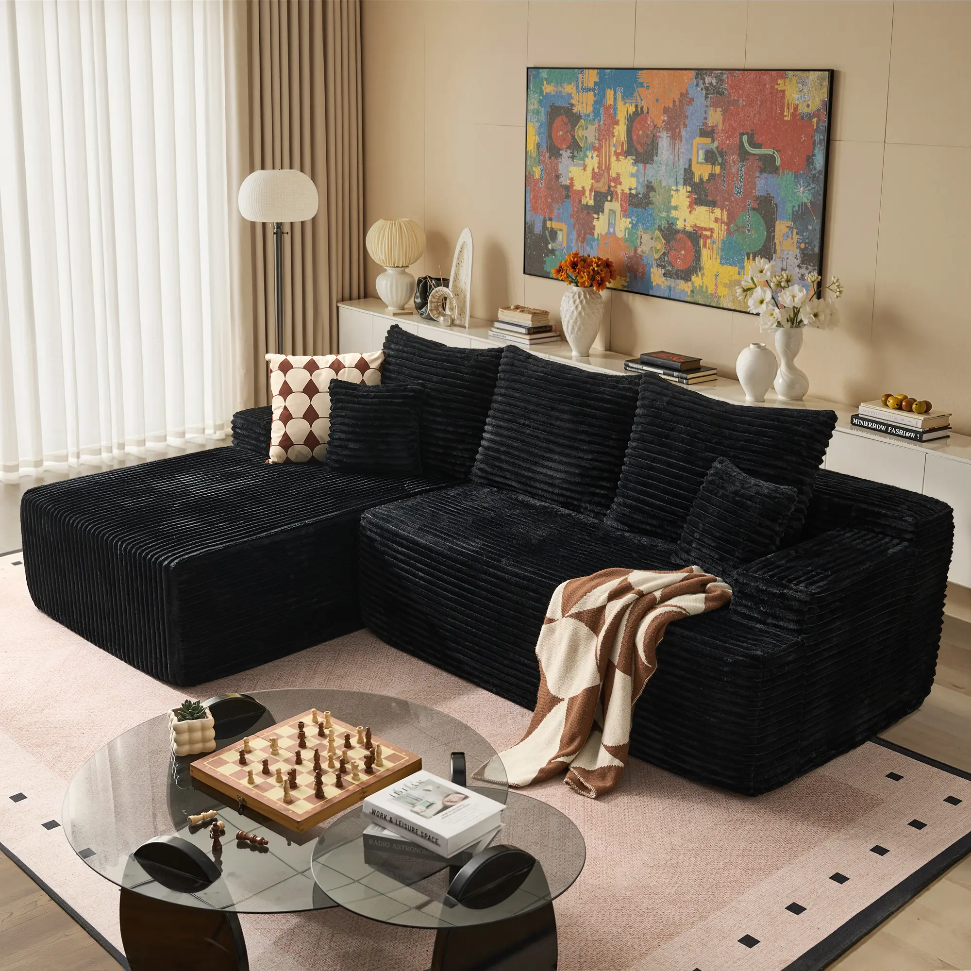 96" Black L Shaped Sofa with Left Chaise 2