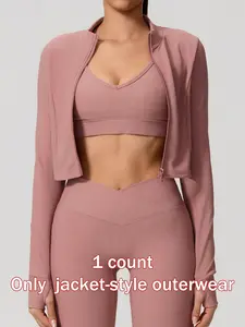 Women's Sporty Zipper Jacket, Long Sleeve Running Gym Yoga Top, Workout Running Clothes, High Neck Thumb Loop Cuffs, Quick Dry Polyester Spandex Fabric