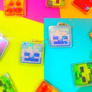 Holographic Mob Skeleton Earrings Video Game Inspired