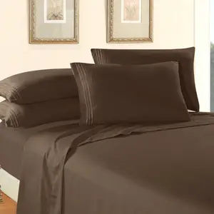 Mocassi 6-Piece 3 Line Embroidery Sheet Set (Dark Colors)