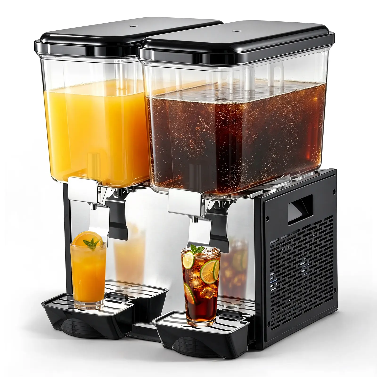 VEVOR Commercial Dual-Dispensers Dual Reservoir Water Cooler & Dispenser, Stainless Steel with 2x18L/19QT Tanks & 360° Stirrer, 45℉-54℉ Cooling Temp for Cooling Drink, Restaurants,techvibes