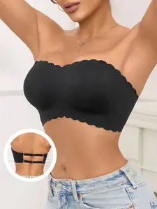 Women's Solid Color Wireless Push-Up Bra, Strapless with Pads, Ideal for Daily Wear, Comfortable All Year Round, Essential Lingerie