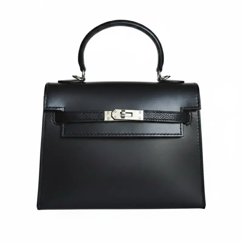 Elegant Black Leather Handbag with Silver Hardware and Top Handle for Everyday Use