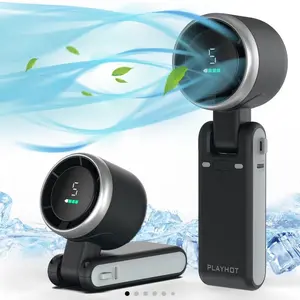 PLAYHOT Portable Handheld Turbo Fan with Digital Display, Compact Design, and Charging Port for Home Use