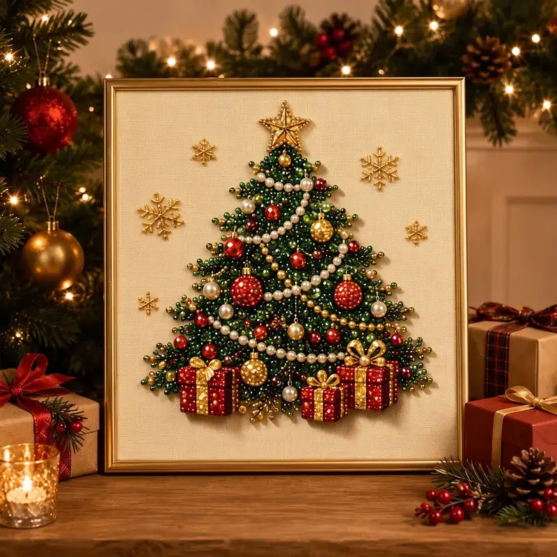 8-in DIY Frameless 3D Pearl Beads Diamond Painting Kit, Xmas Wreath & Stocking Mosaic Art, Stress Reliever DIY Home Wall Decoration (Toys & Hobbies, Needlework)