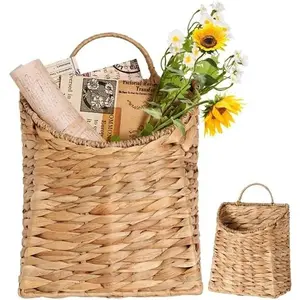 Handwoven Gourd Grass Basket - Natural Wall Mounted Mail & Flower Organizer for Front Door, Home &, Multi-Purpose for Keys, Magazines, Plants