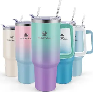 40 oz Tumbler with Handle and Straw Lid, 100% Leak-proof Travel Coffee Mug, Stainless Steel Insulated Cup for Hot Cold Beverages, Keeps Cold for 34Hrs or Hot for 10Hrs, Dishwasher Safe Bottle Drinkware Bottle Water Bottles Stylish Portable Bottle