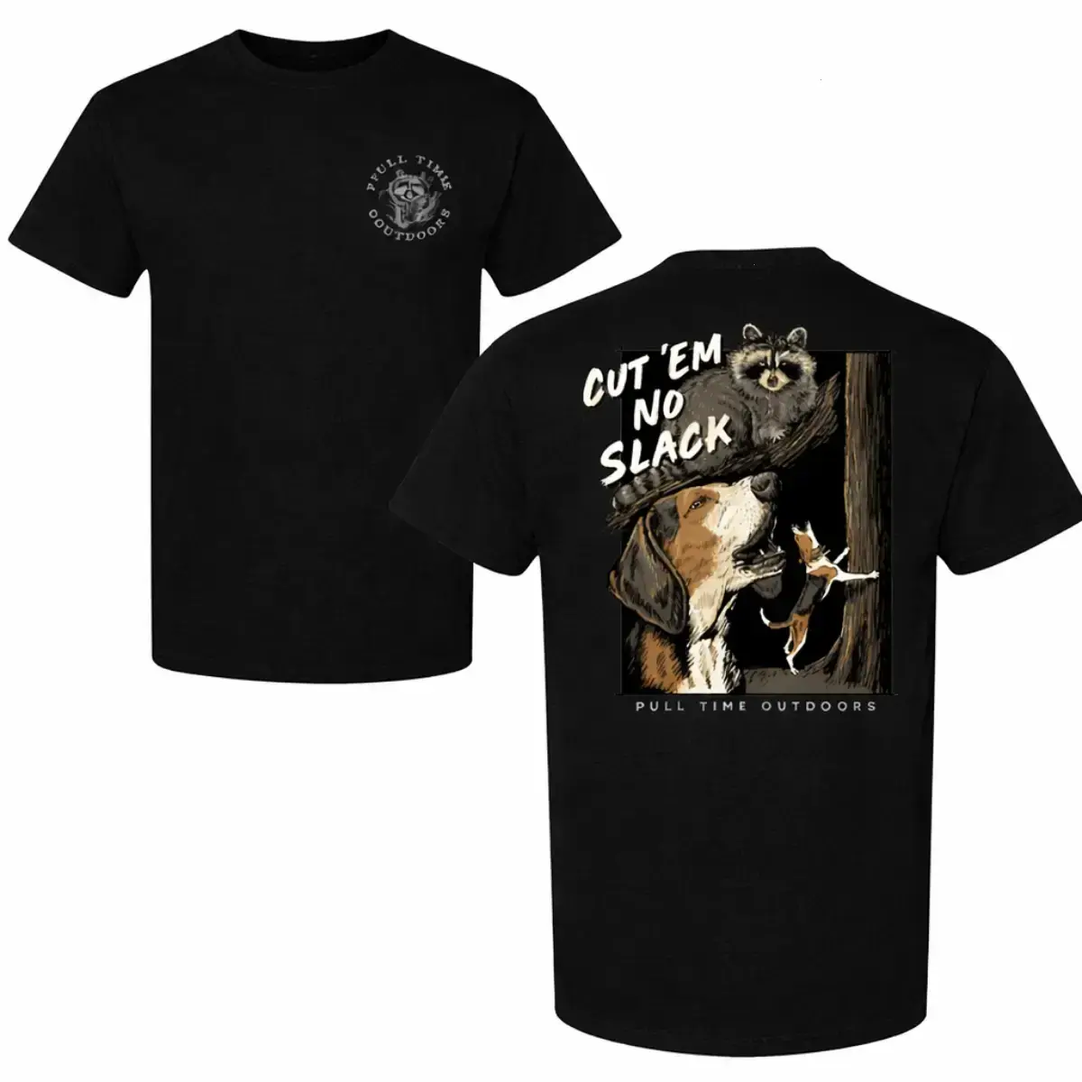 Men's Cut 'Em No Slack Raccoon Hunting Short-Sleeve Classic Round Neck T-Shirt, Coon Hunting Dog Graphic, Casual Menswear, American Outdoor Field Wear, Gift for Coon Hunters - KitchenEra