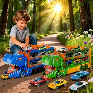 Dinosaur Transport Truck Toy for Toddlers – 12 Die-Cast Cars, Transforms into Dino, Perfect Gift for 3-6 Year Old Boys