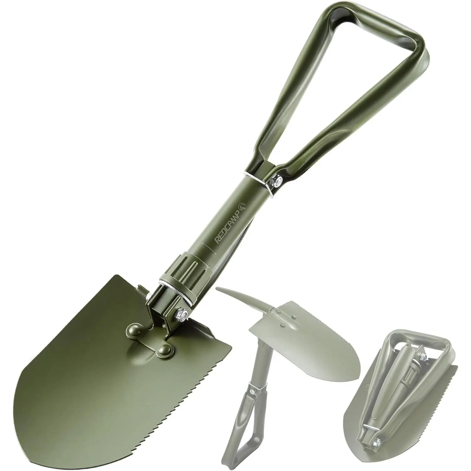 Steel Compact 3-Fold Multi-Function Camping Shovel - Portable Outdoor Survival Tool with Serrated Edge for Camping, Hiking, Snow, Three Fold