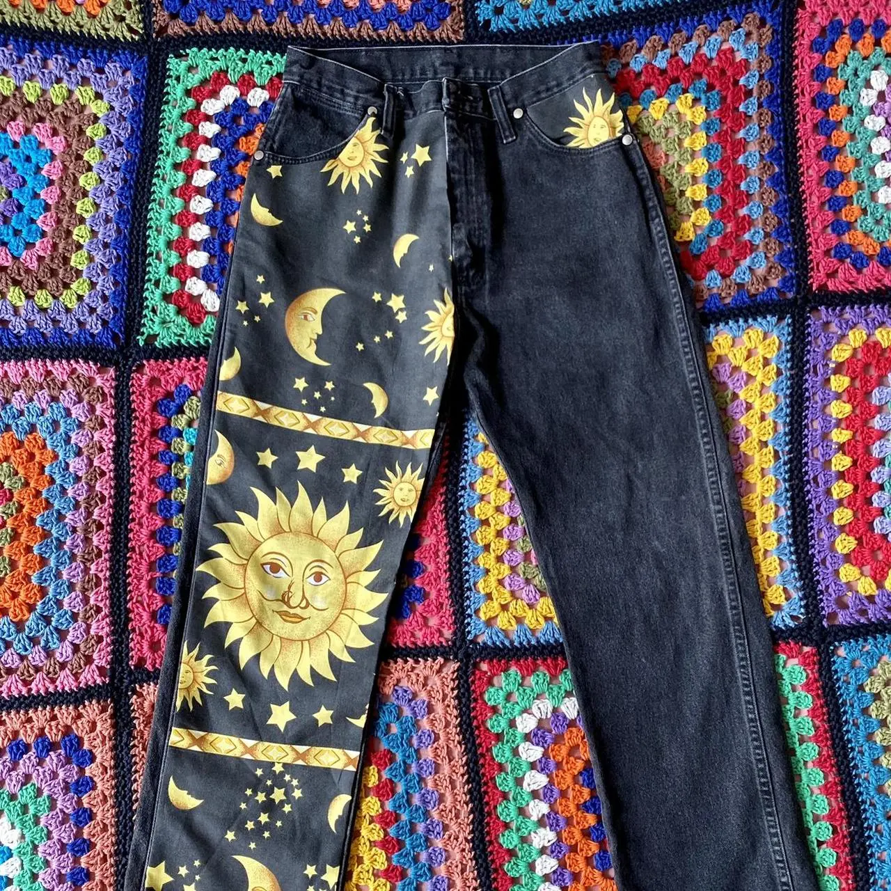 Women's Zodiac Denim Jeans - Sun, Moon, and Stars Design