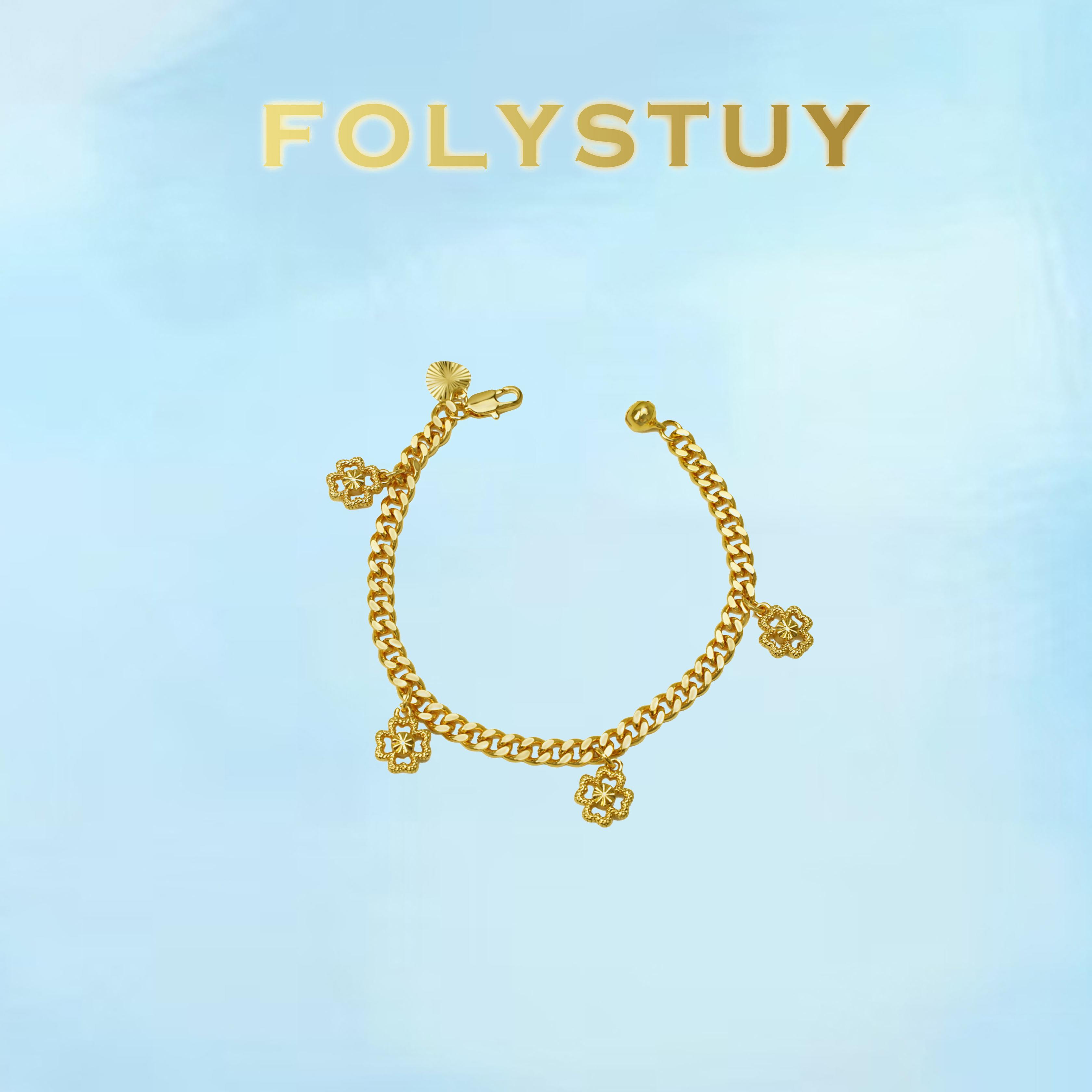 [FOLYSTUY (W163)]Cuban Link Chain Bracelet with Multiple Flower Charms, 0.2" Width 7.4" Length, Elegant Statement Wrist Bangle for Daily Wear & Gifting