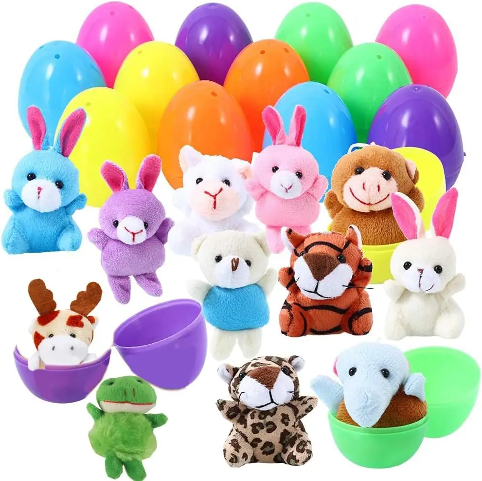 12 pcs Easter Eggs Filled with Mini Plush Animals Toy for Easter Basket Stuffers/Fillers, Eggs Hunt, Party Favor, Prefilled Easter Eggs