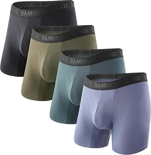 BAMBOO COOL Men's Fashion Boxer Briefs 4-Pack, Soft Bamboo Fabric Underwear, Seamless & Breathable for Daily Athletic Comfort, Chic, Thigh Length, Athletic Use, Seamless Hips, Tag-Free Design, Cool All‑Day Wear